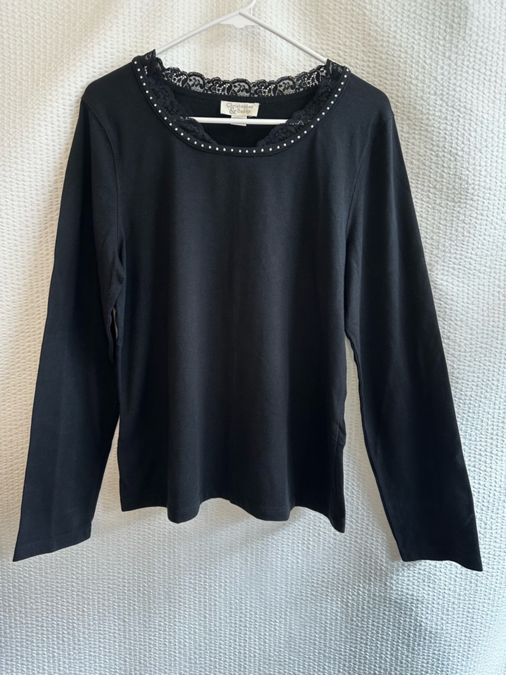 Christopher & Banks Black Lace Trim Long Sleeve Top Shirt Size Medium